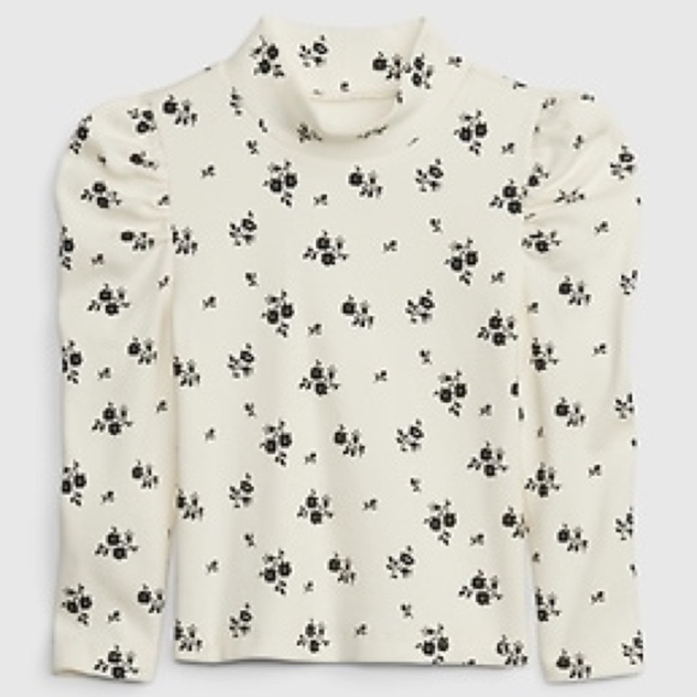 NWT Baby Gap Toddler Girls White Floral Long Puff Sleeve Rib T-Shirt 5 YRS